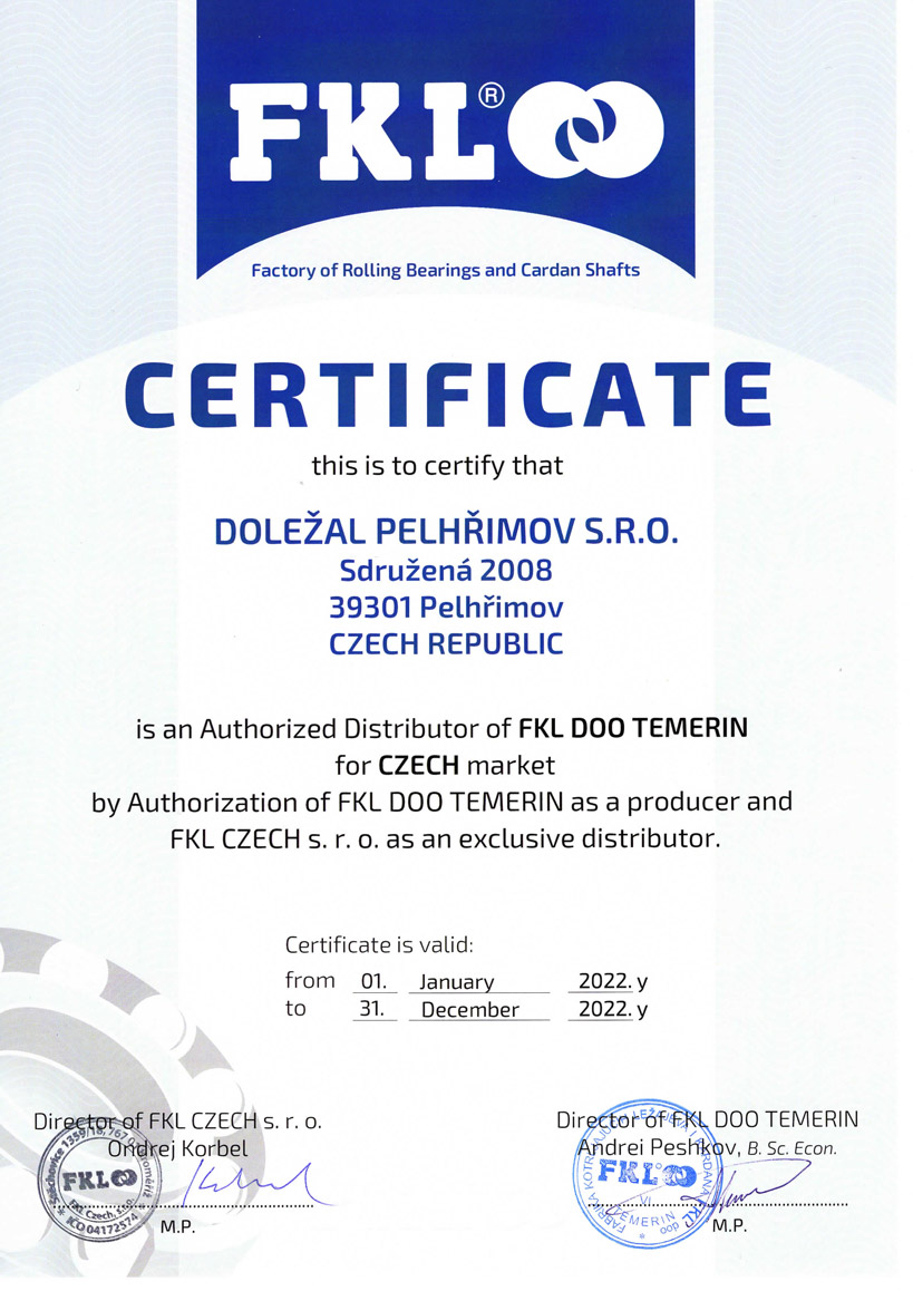 FKL certifikát Doležal Pelhřimov