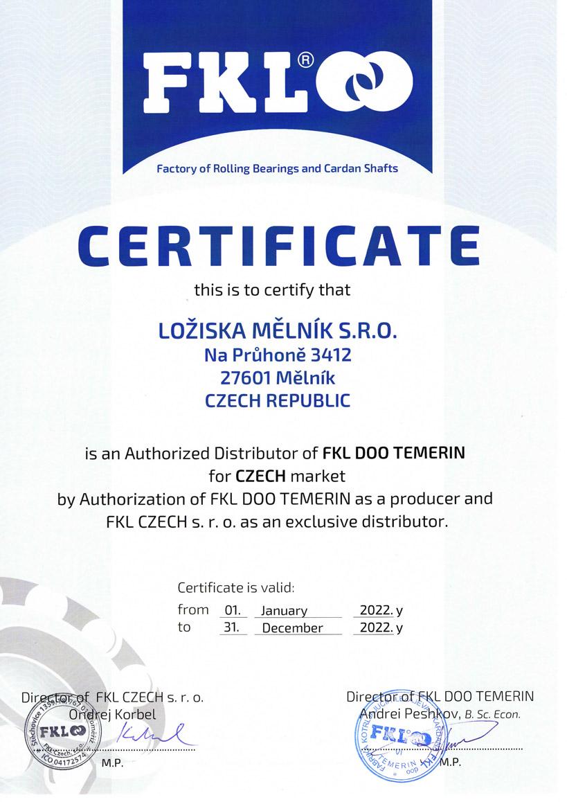 FKL certifikát Ložiska Mělník
