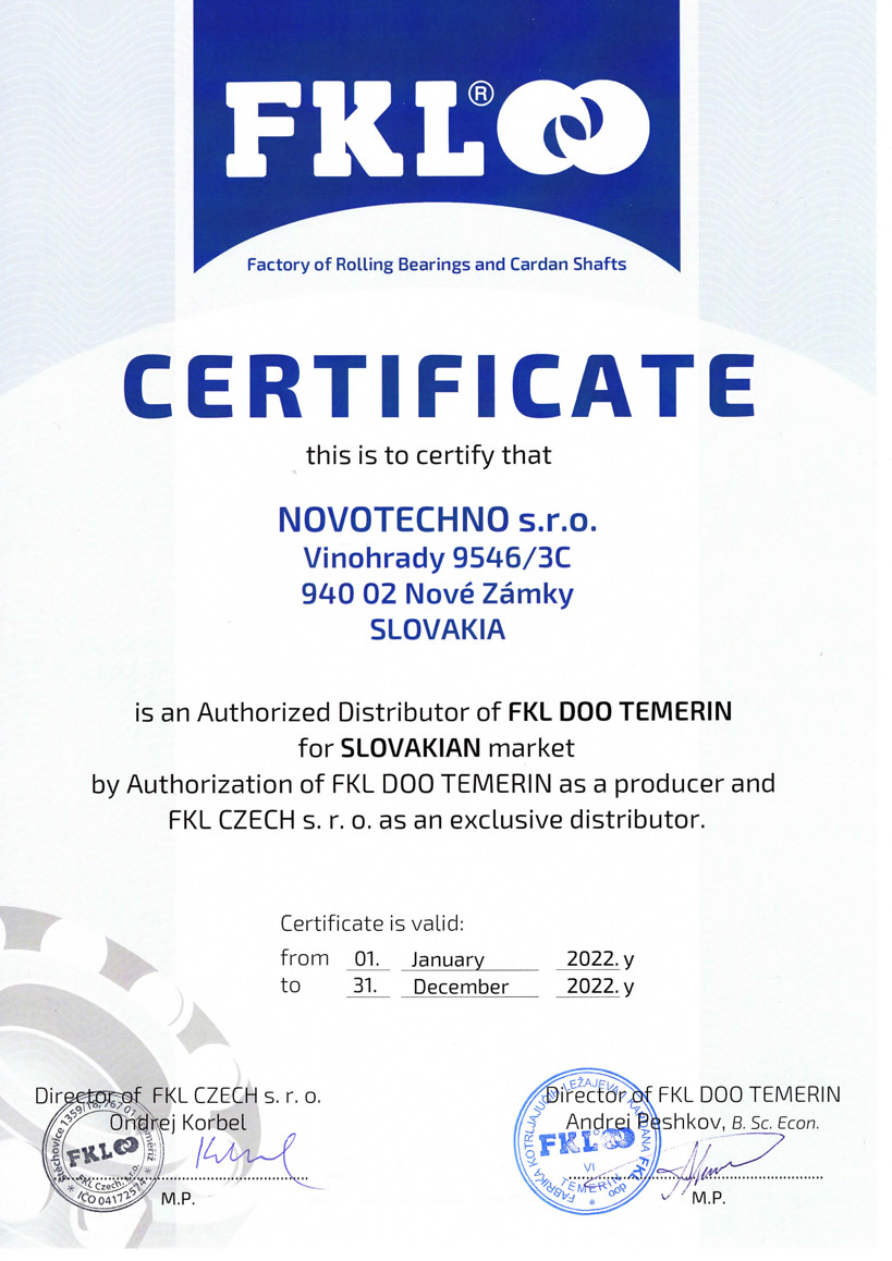FKL certifikát Novotechno