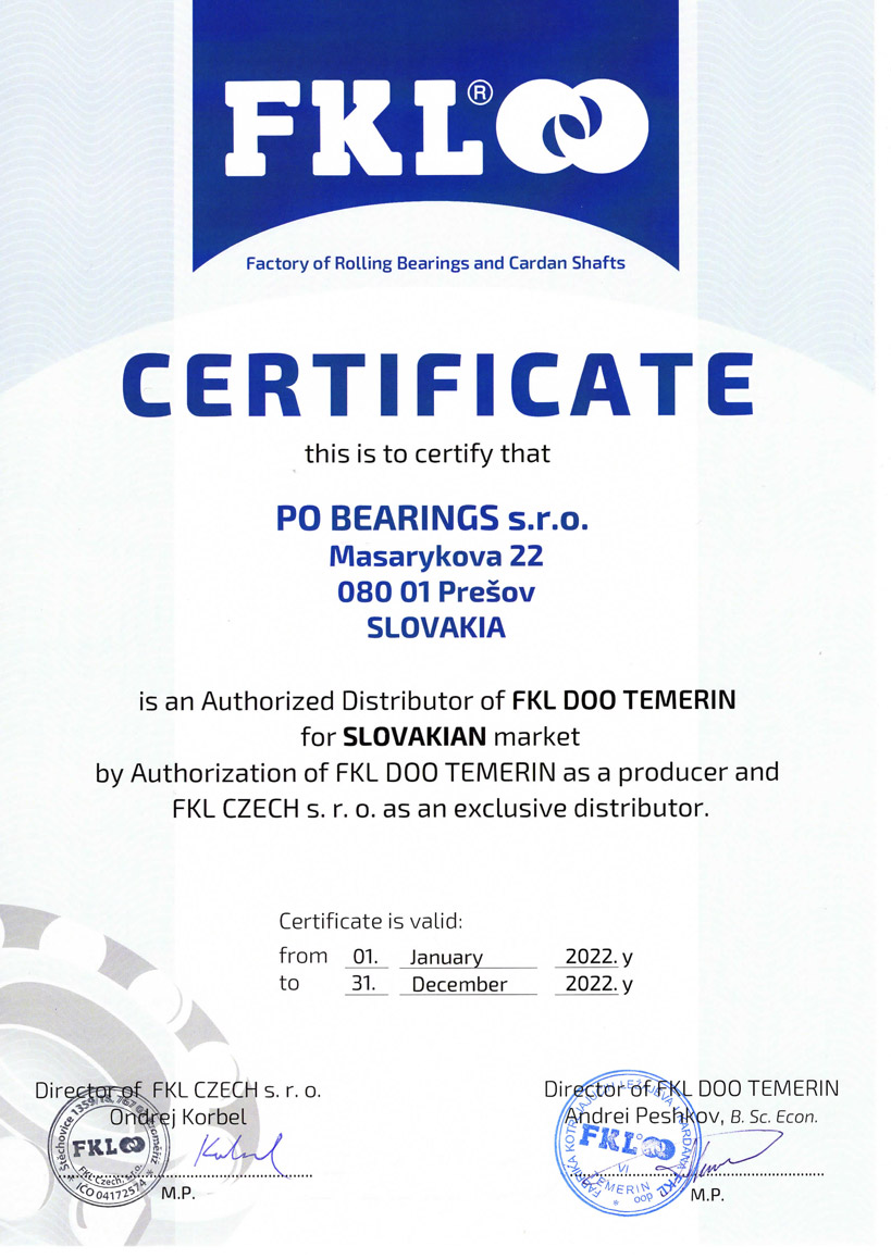 FKL certifikát PO Bearings