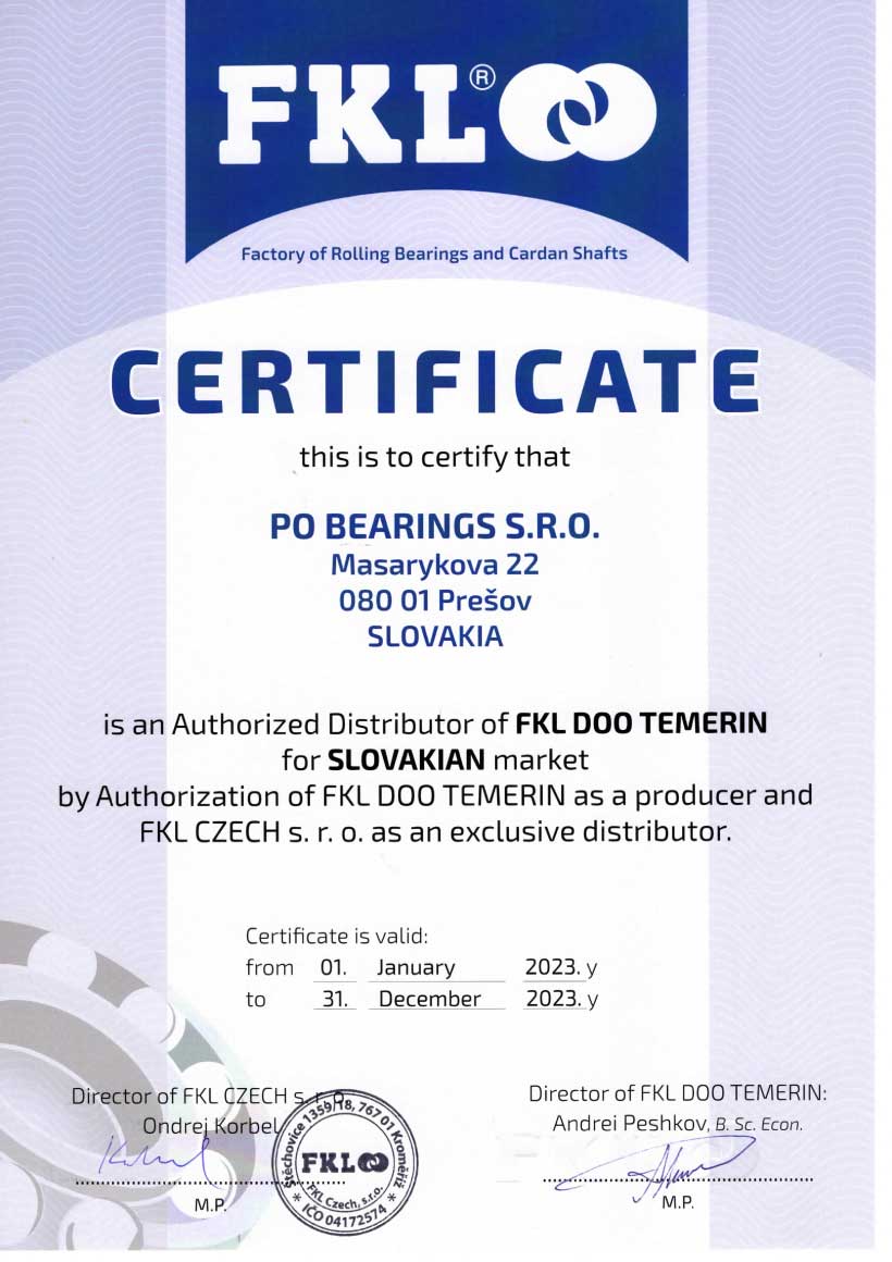 FKL certifikt PO Bearings