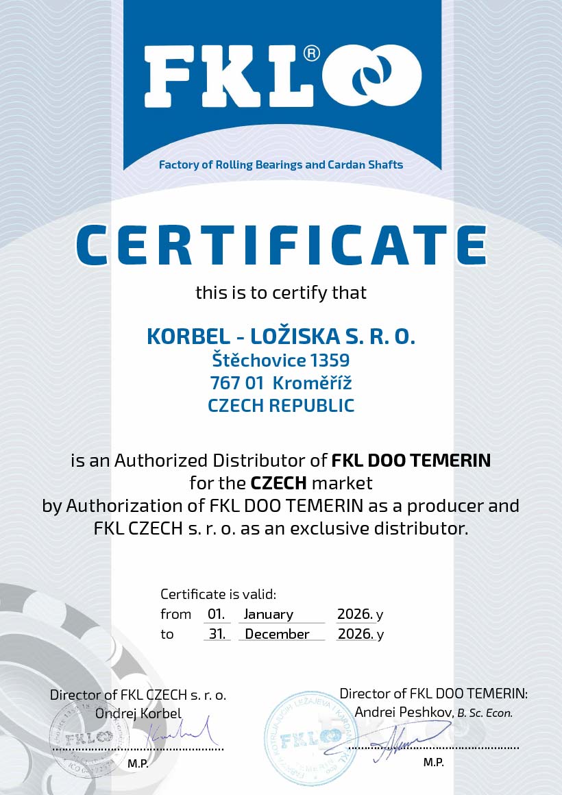 FKL certifikát Korbel - ložiska